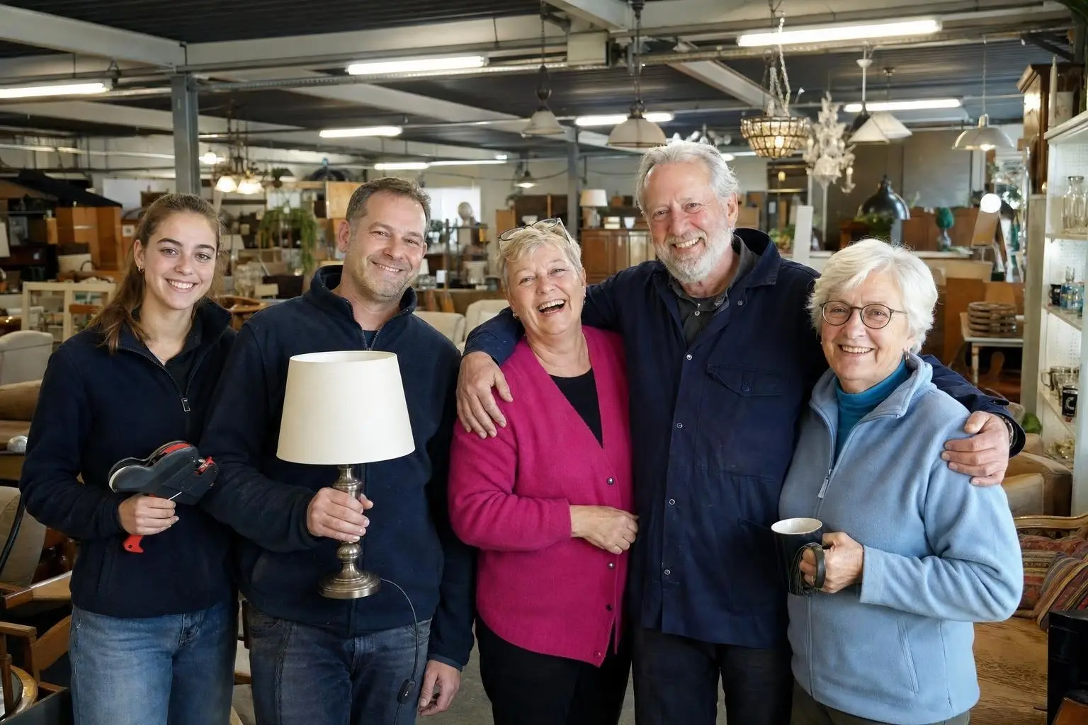 Tonnie, Corry en de vrijwilligers in de winkel